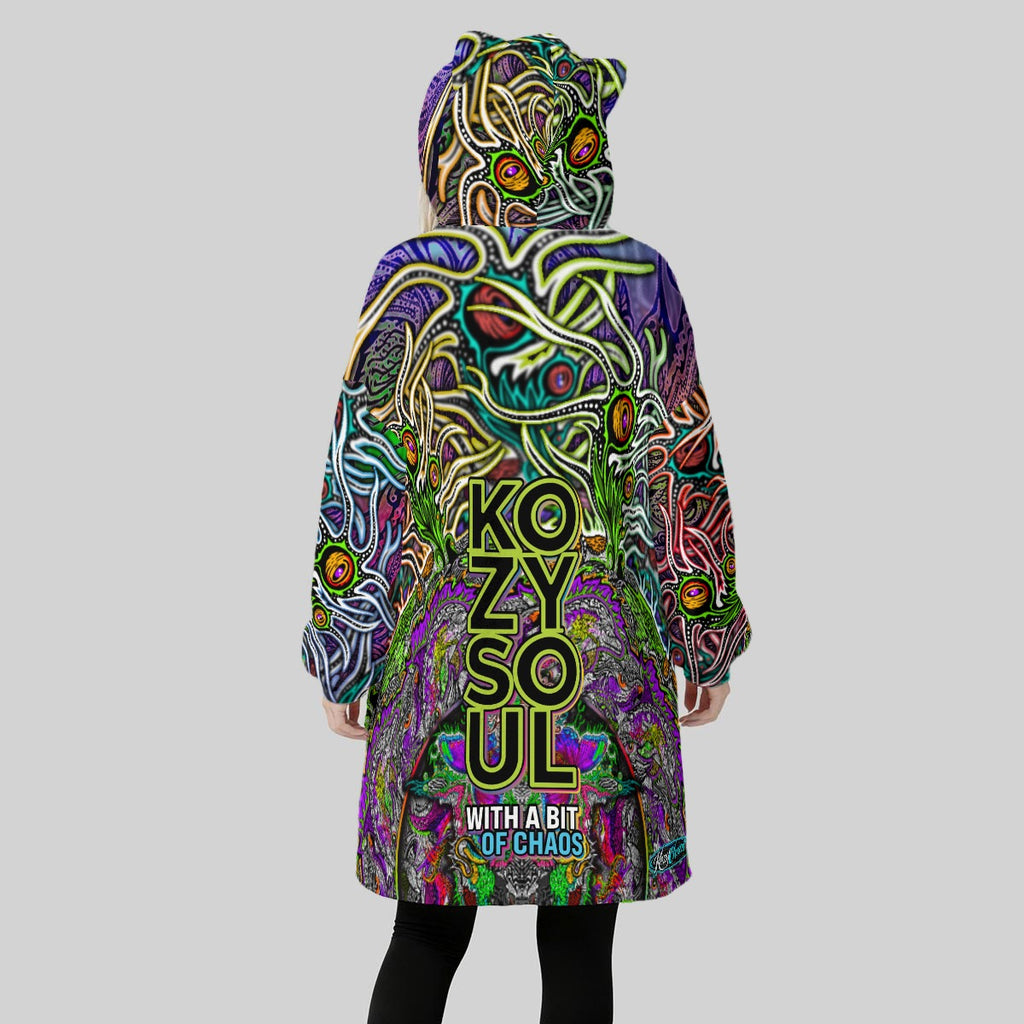 Hand Drawn Art - NoSwampHere Fleece Oversized Hoodie Blanket With Decorative Ears