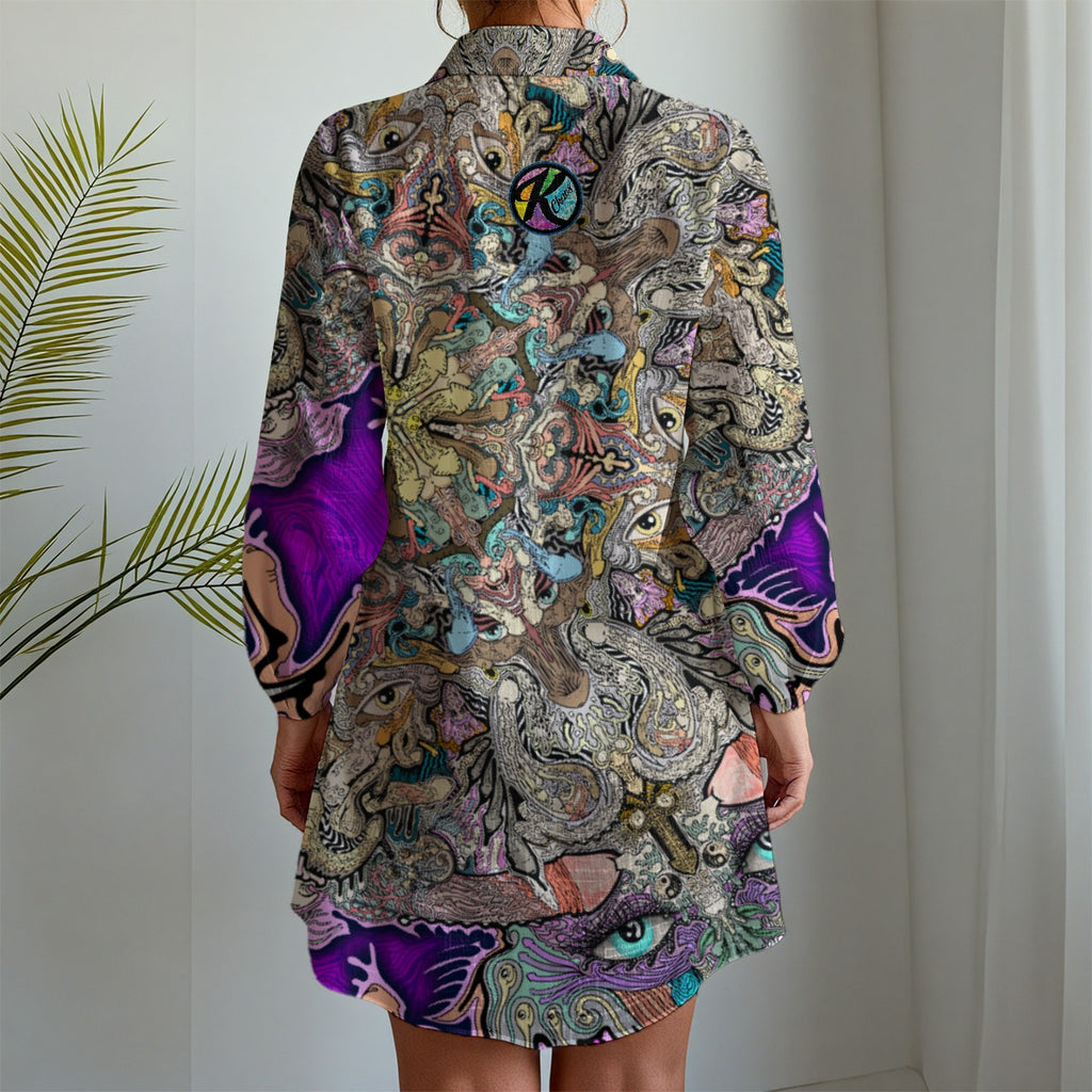 MedusaDix Hand Drawn Art - Long Sleeve Shirt Dress