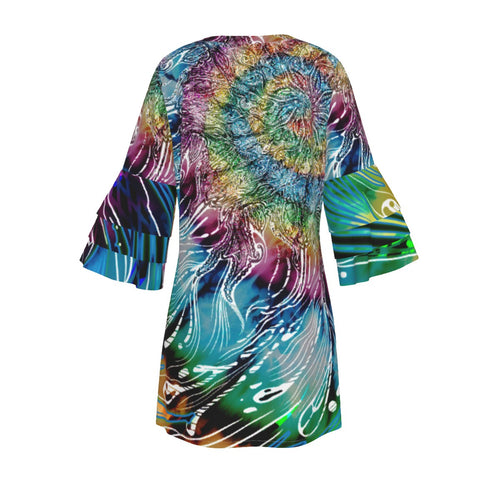 All-Over Print Women's Stacked Ruffle Sleeve Dress