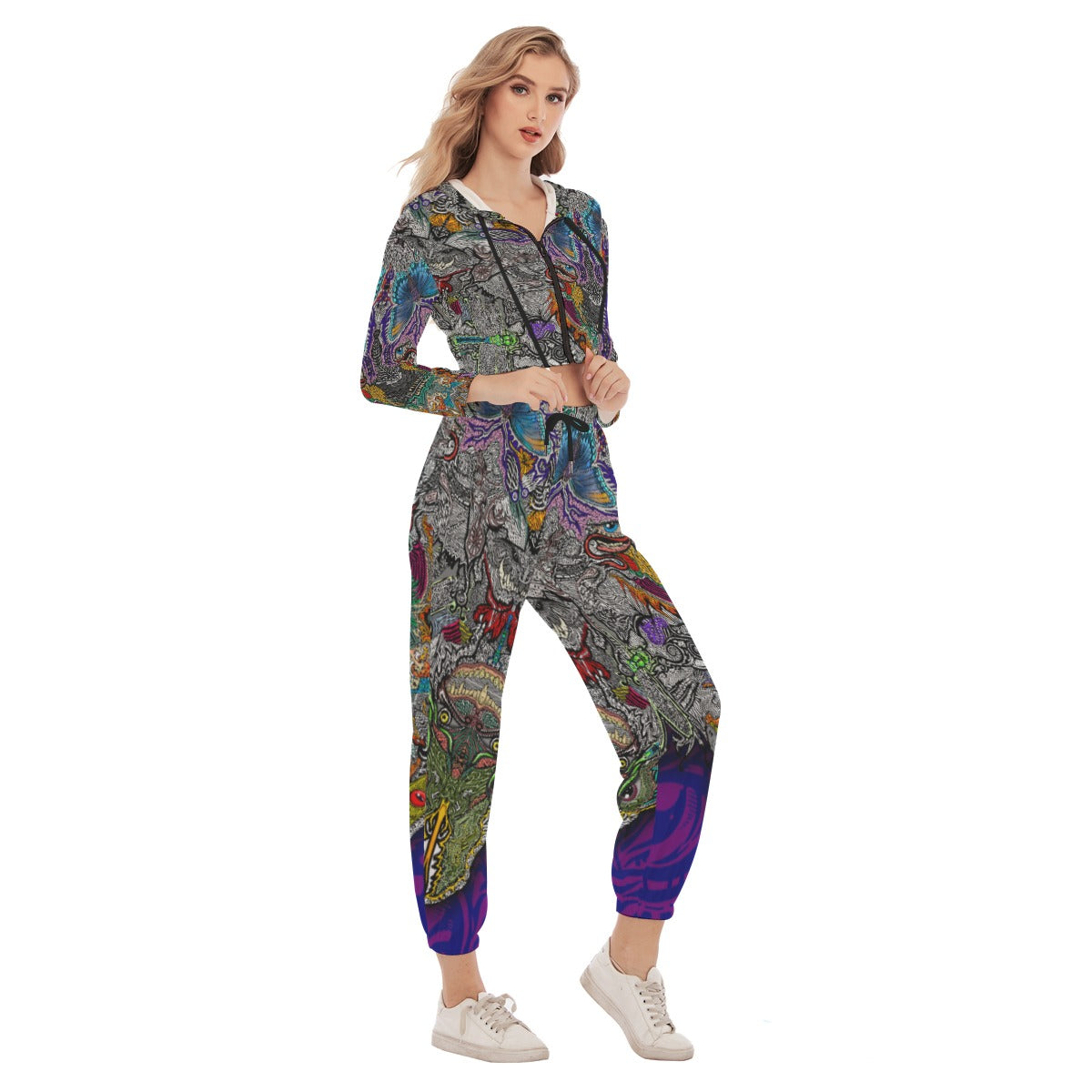 Hidden Gem Hand Drawn Art - Women's Crop Hoodie Sports Set