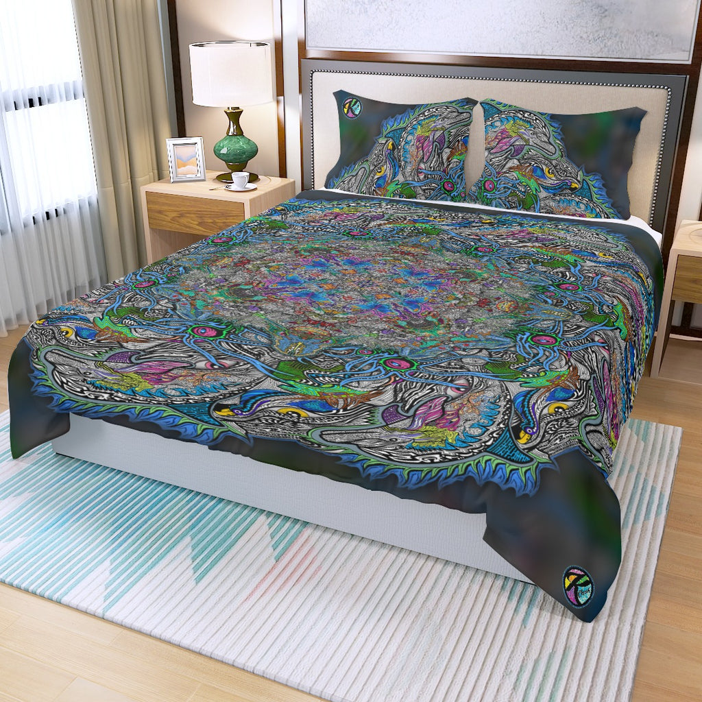 Hand Drawn Art. Hidden Gems - Three Piece Duvet Bedding Set