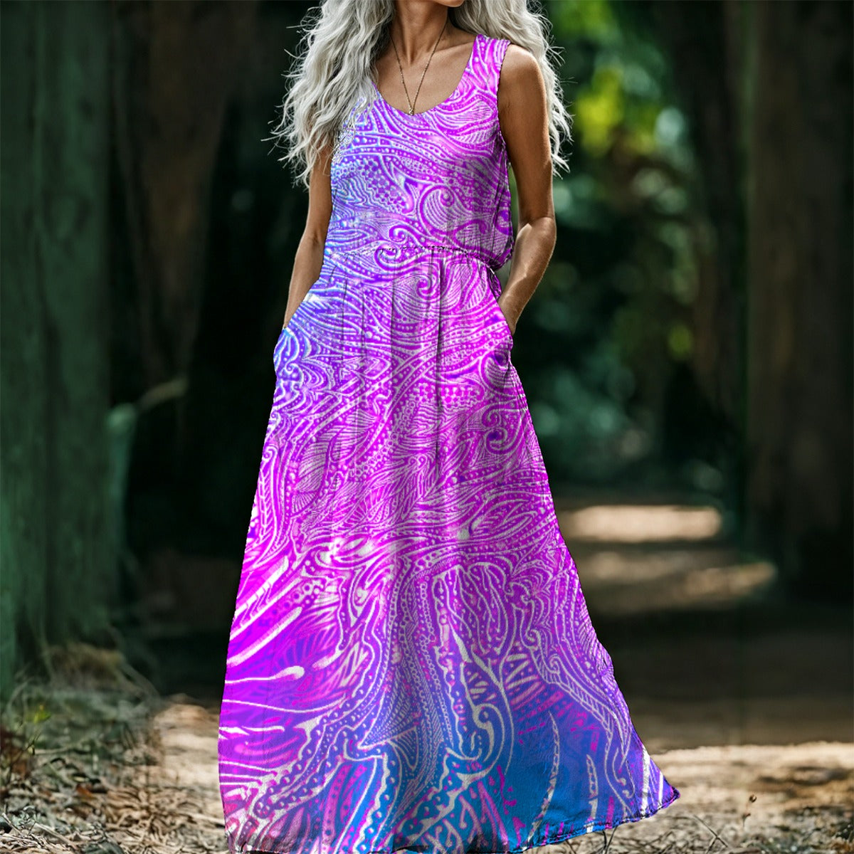 PinkBevelDot Matrix - Artist Created - Sleeveless Maxi Dress