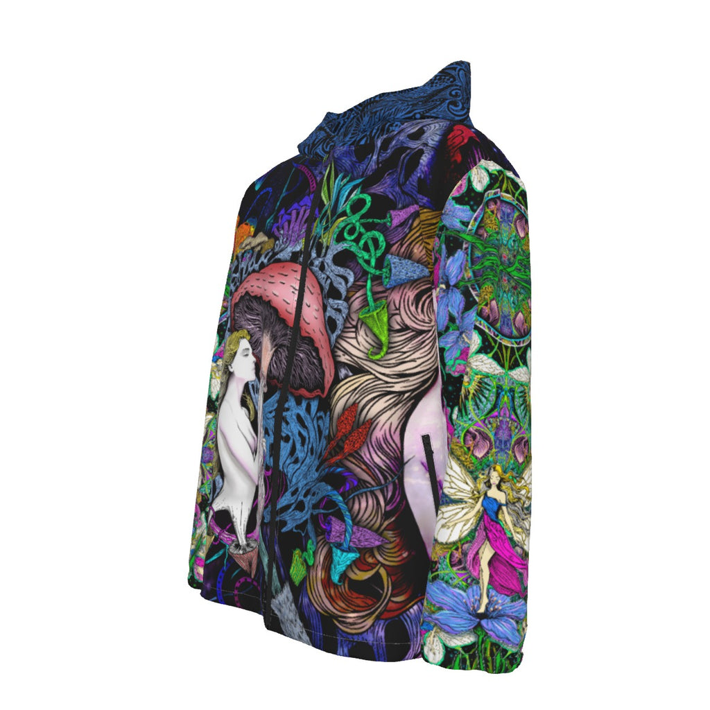 GardenGoddess - Hand Drawn Art - Hooded Zipper Windproof Jacket