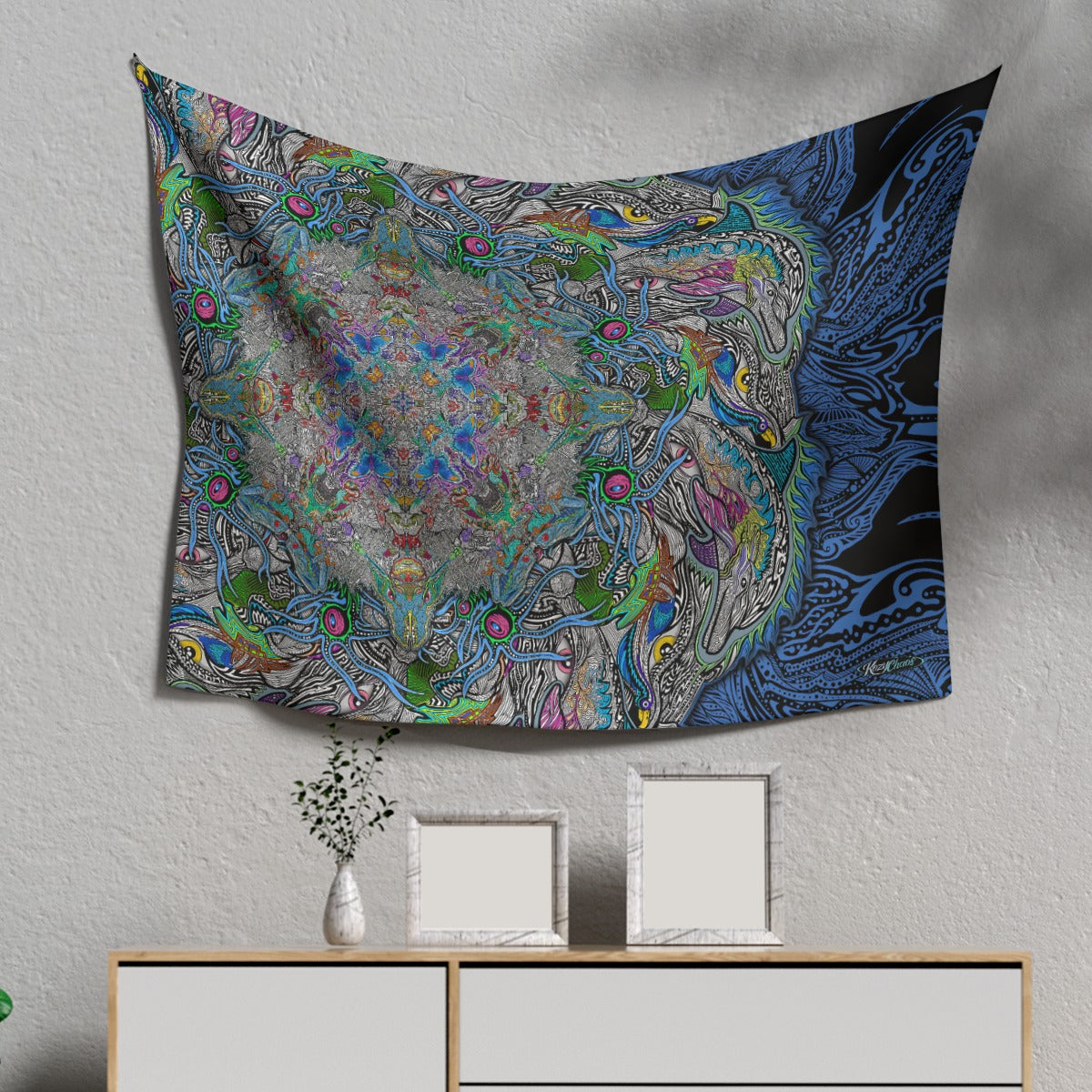 Soaring Dolpin Hand Drawn Art - Tapestry