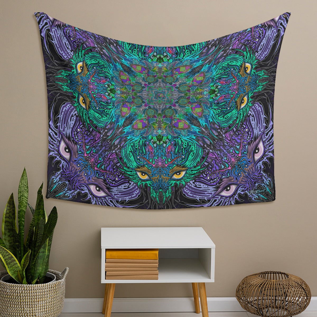 Sassy Sea Turtle Tapestry. Hand Drawn by Martin K.