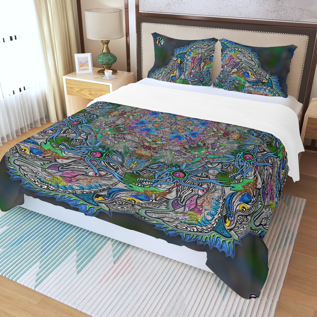 Hand Drawn Art. Hidden Gems - Three Piece Duvet Bedding Set