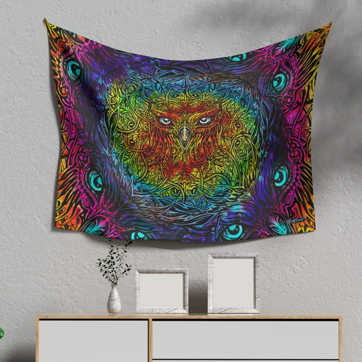 Owl Matrix Hand Drawn Art - Tapestry