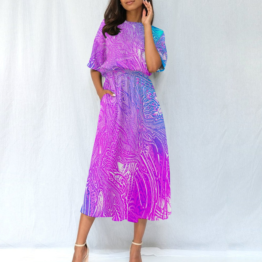 PinkBevel Fiz - Hand Drawn Art - Women's Elastic Waist Dress