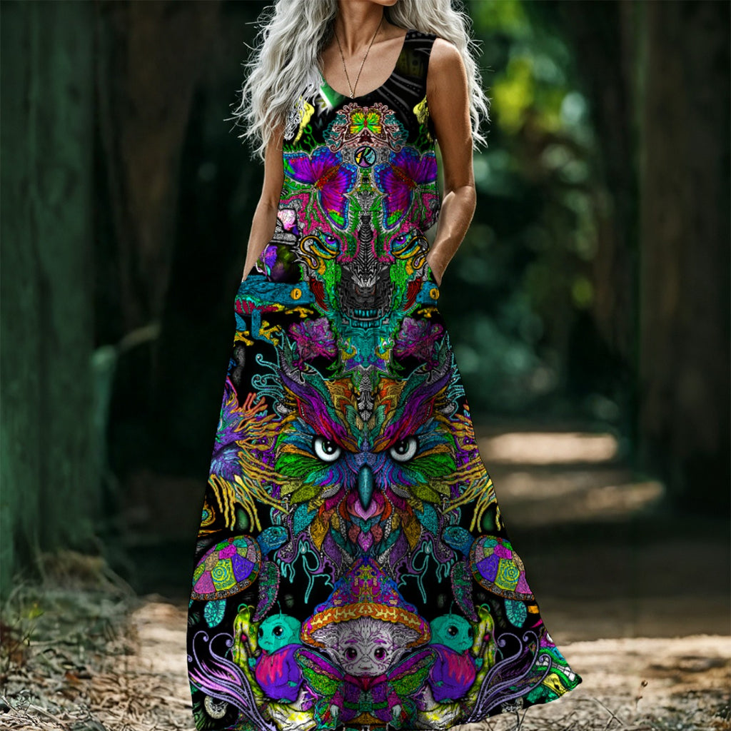 All the Chaos - Hand Drawn Art - Women’s Sleeveless Maxi Dress