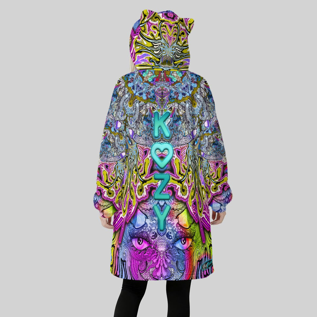 MedusaDix Adult-Images Fleece Oversized Hoodie Blanket With Decorative Ears