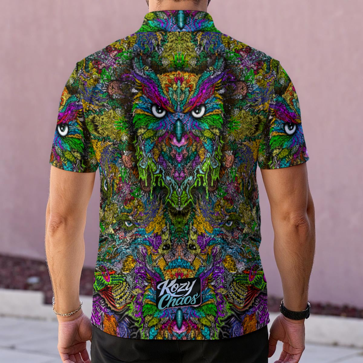 Hand Drawn Owl Pattern -  Men's Polo Collar Jersey