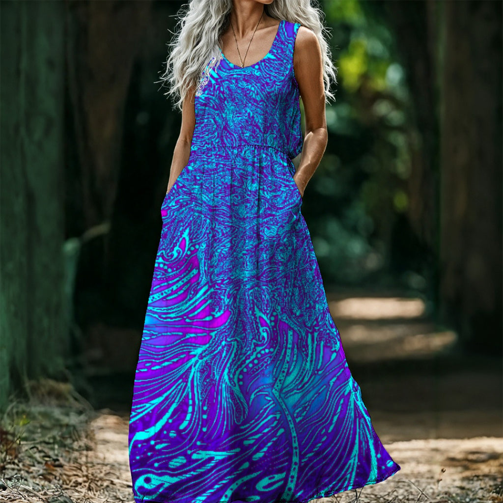 TeilDotMatrix - Hand Drawn Patterns Sleeveless Maxi Dress