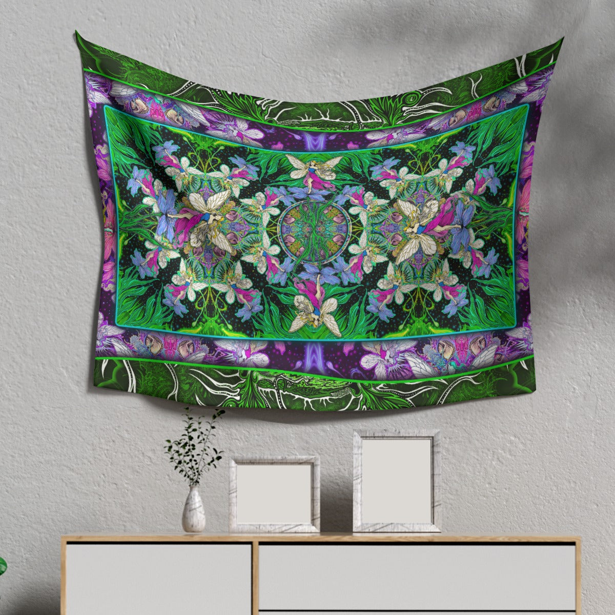 Fae Fairy World. Vivid Hand Drawn Art - Print Tapestry