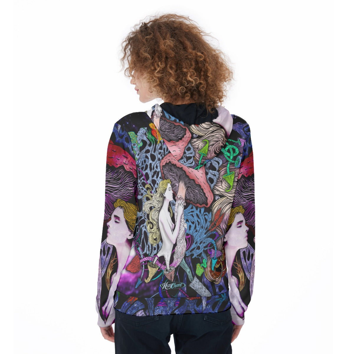 Grove Goddess. Hand Drawn Art on Zip Hoodie. Womans