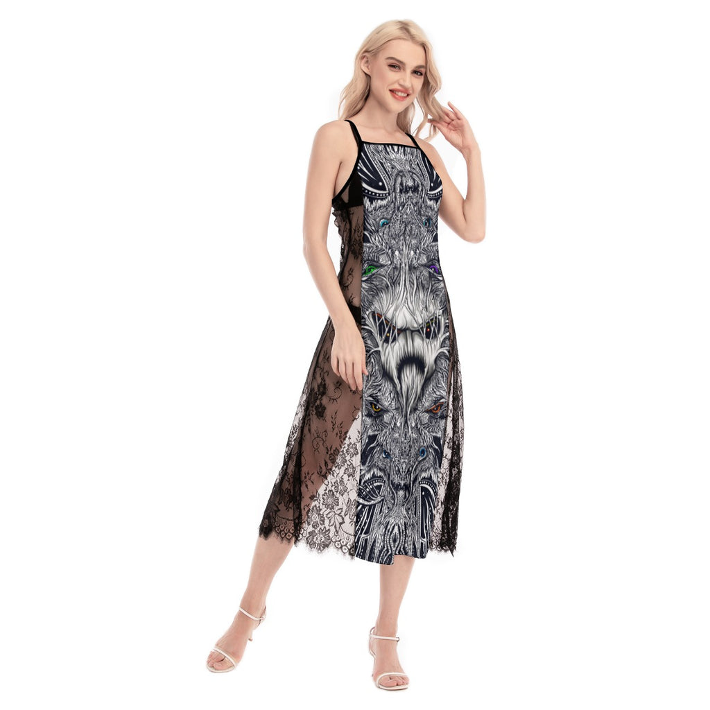 ScreaminDemons - Hand Drawn Art Women's Lace Cami Cross Back Dress