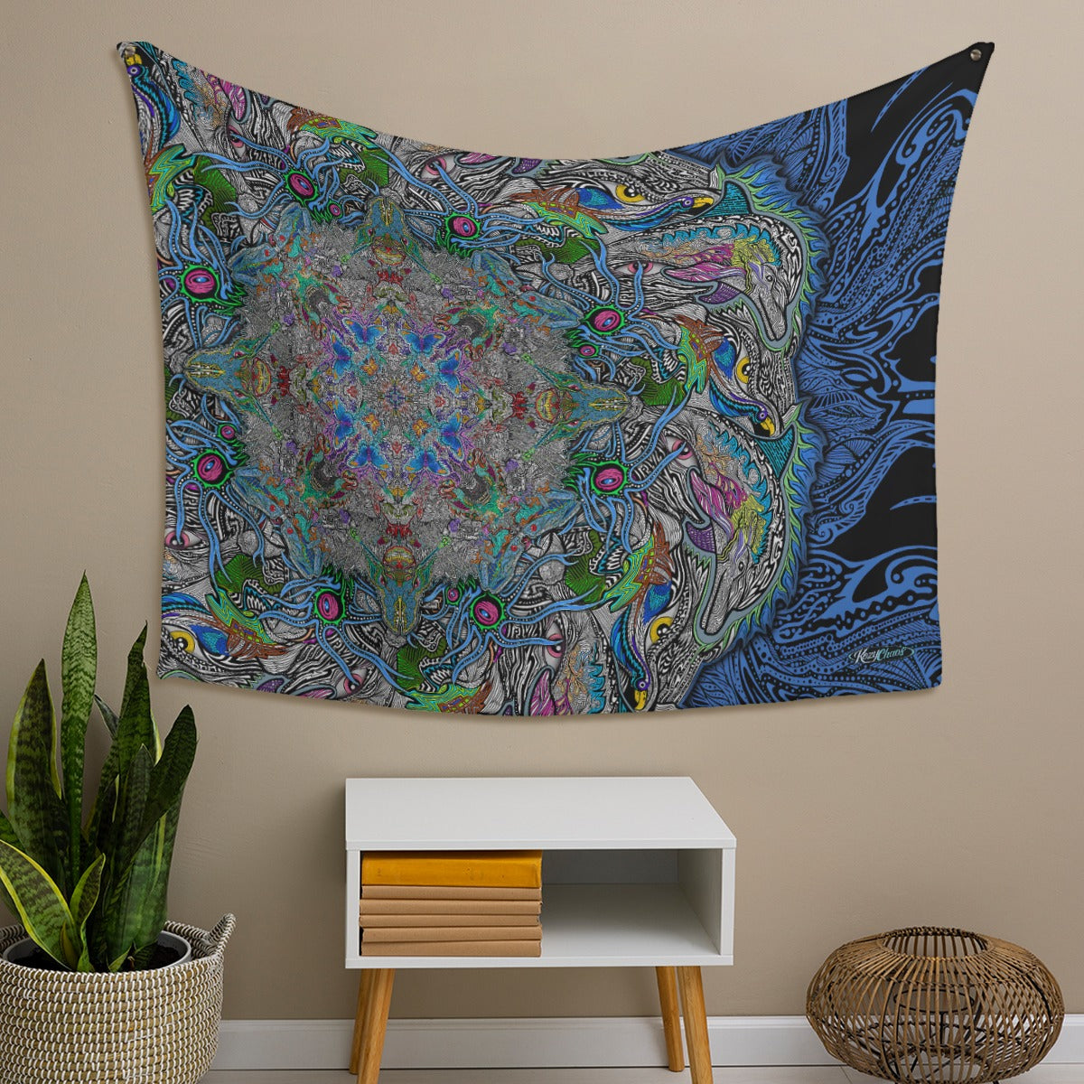 Soaring Dolpin Hand Drawn Art - Tapestry