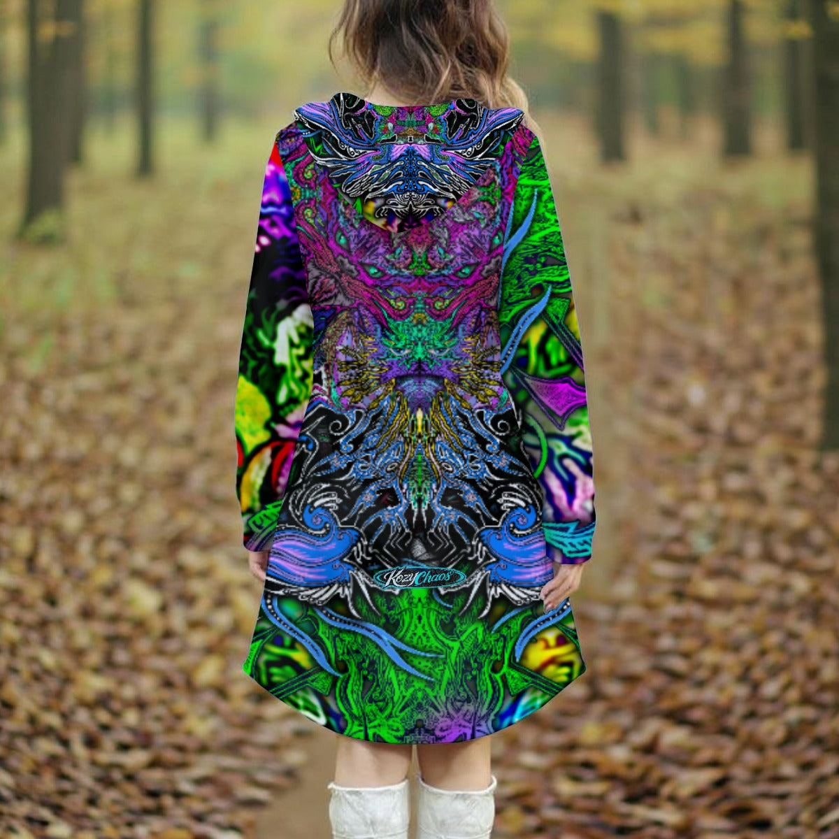 Kozy Chaos TrippyGnome - Hand Drawn Art. Women's Longline Hoodie Dress