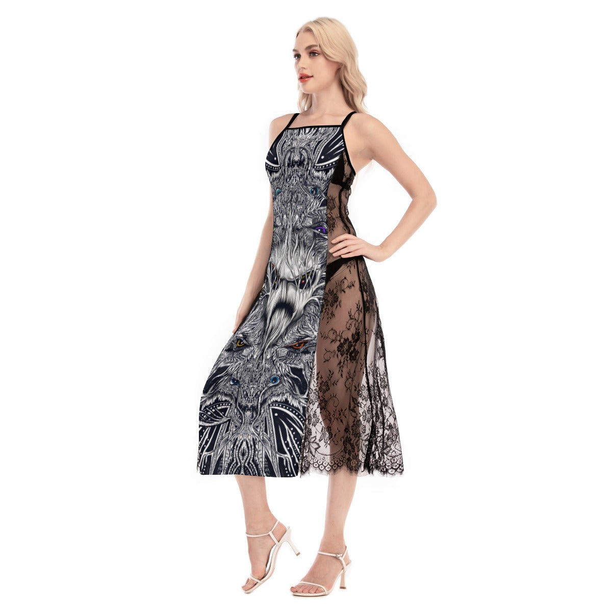ScreaminDemons - Hand Drawn Art Women's Lace Cami Cross Back Dress