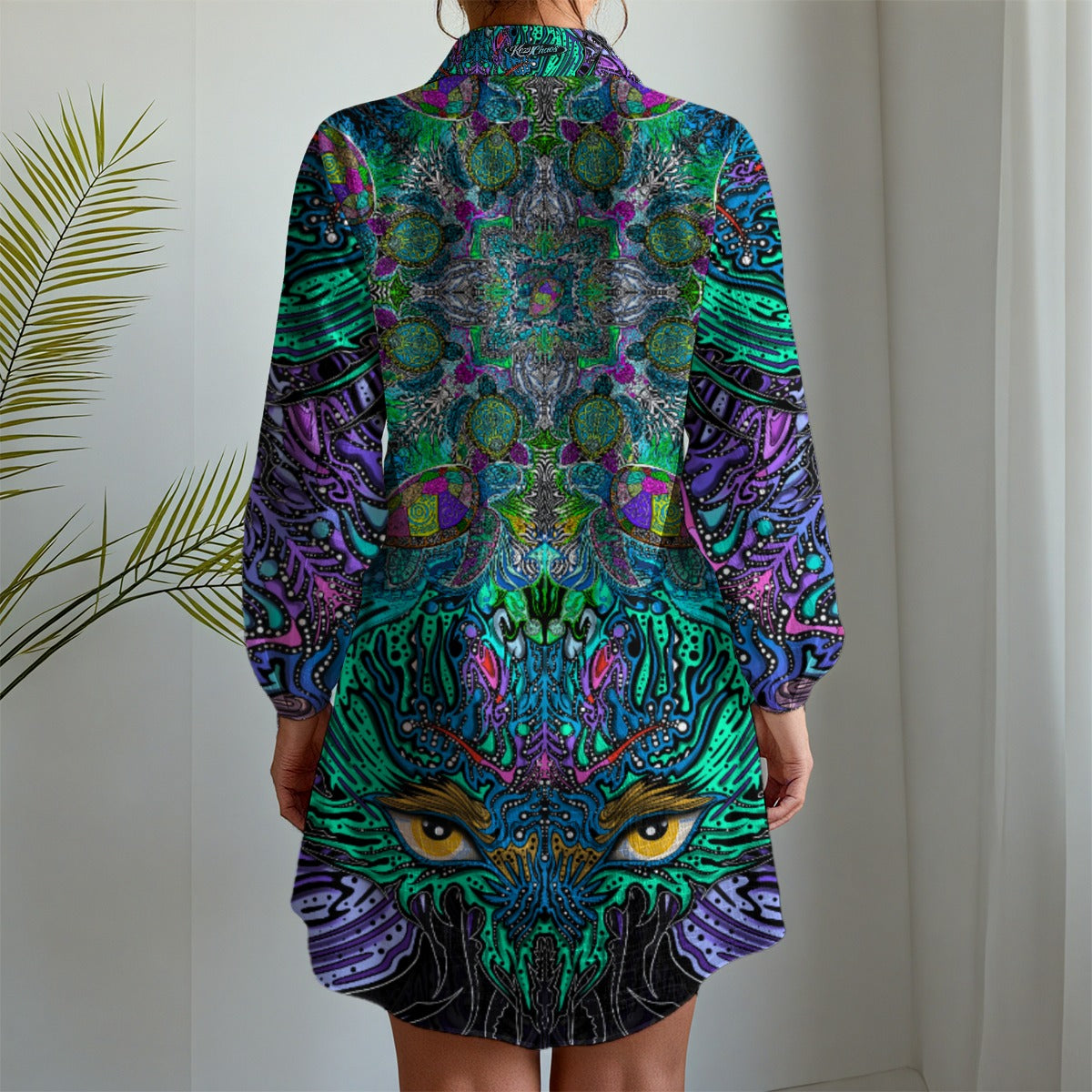 Sassy Sea Turtles - Hand Drawn Pattern Women's Long Sleeve Shirt Dress