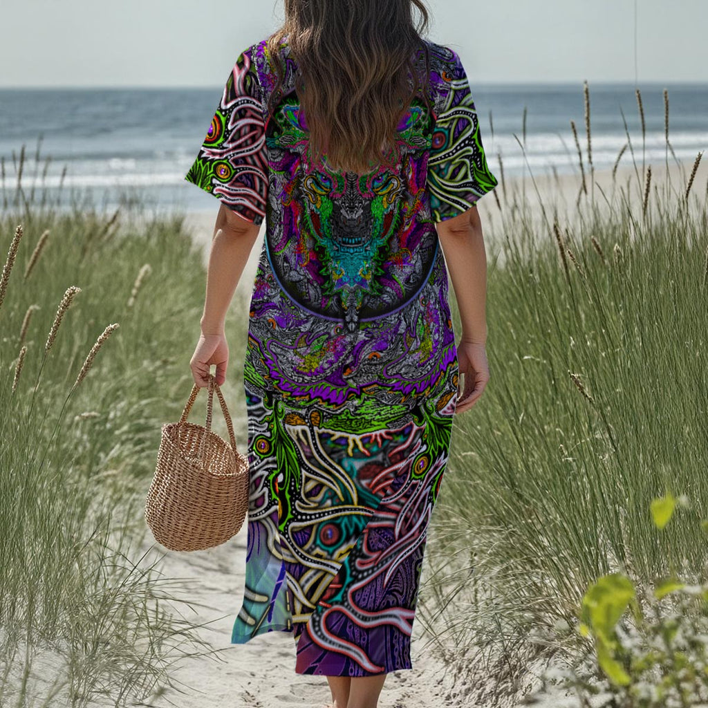 NoSwampHere - Hand Drawn Art - Women's Loose V-Neck Summer Dress