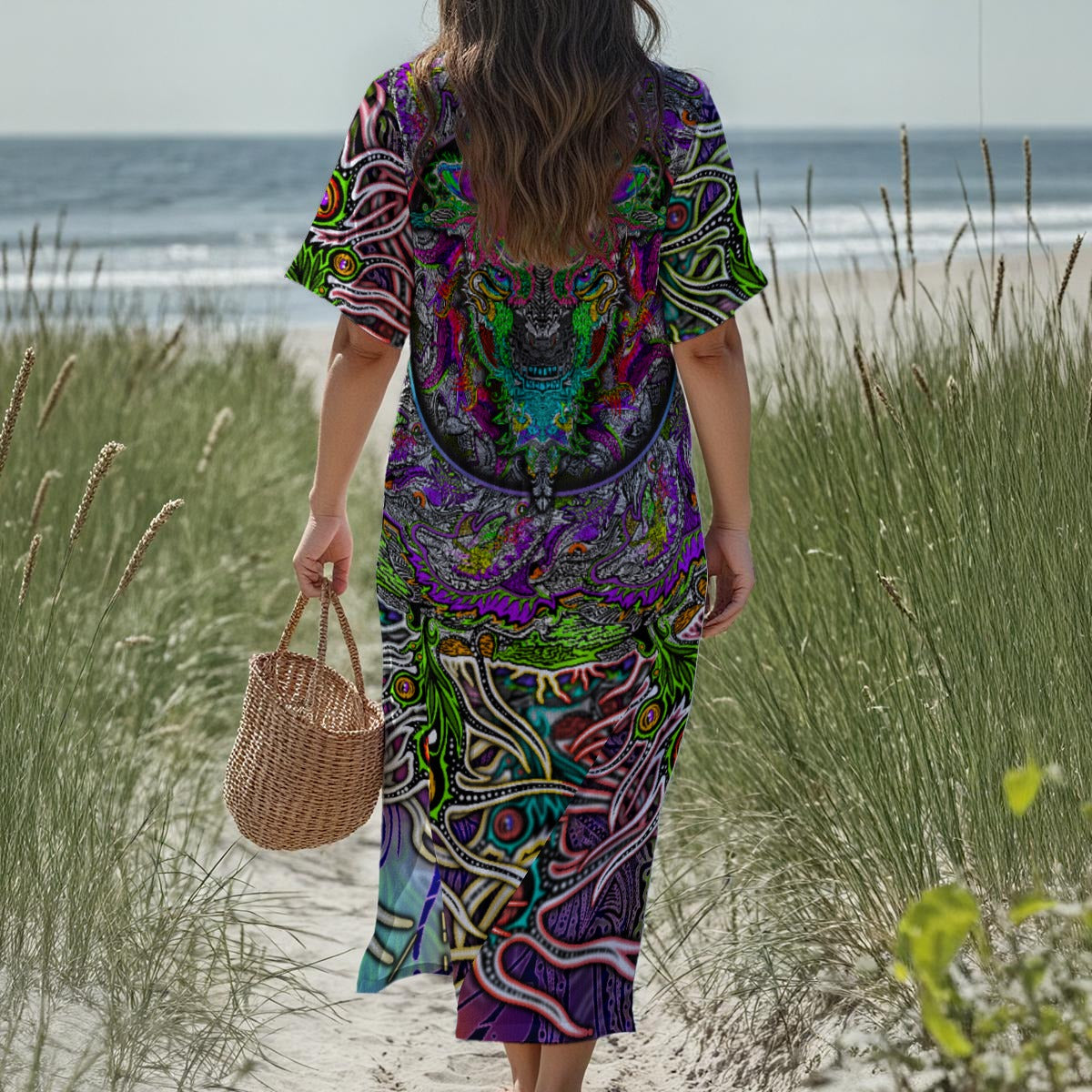 NoSwampHere - Hand Drawn Art - Women's Loose V-Neck Summer Dress