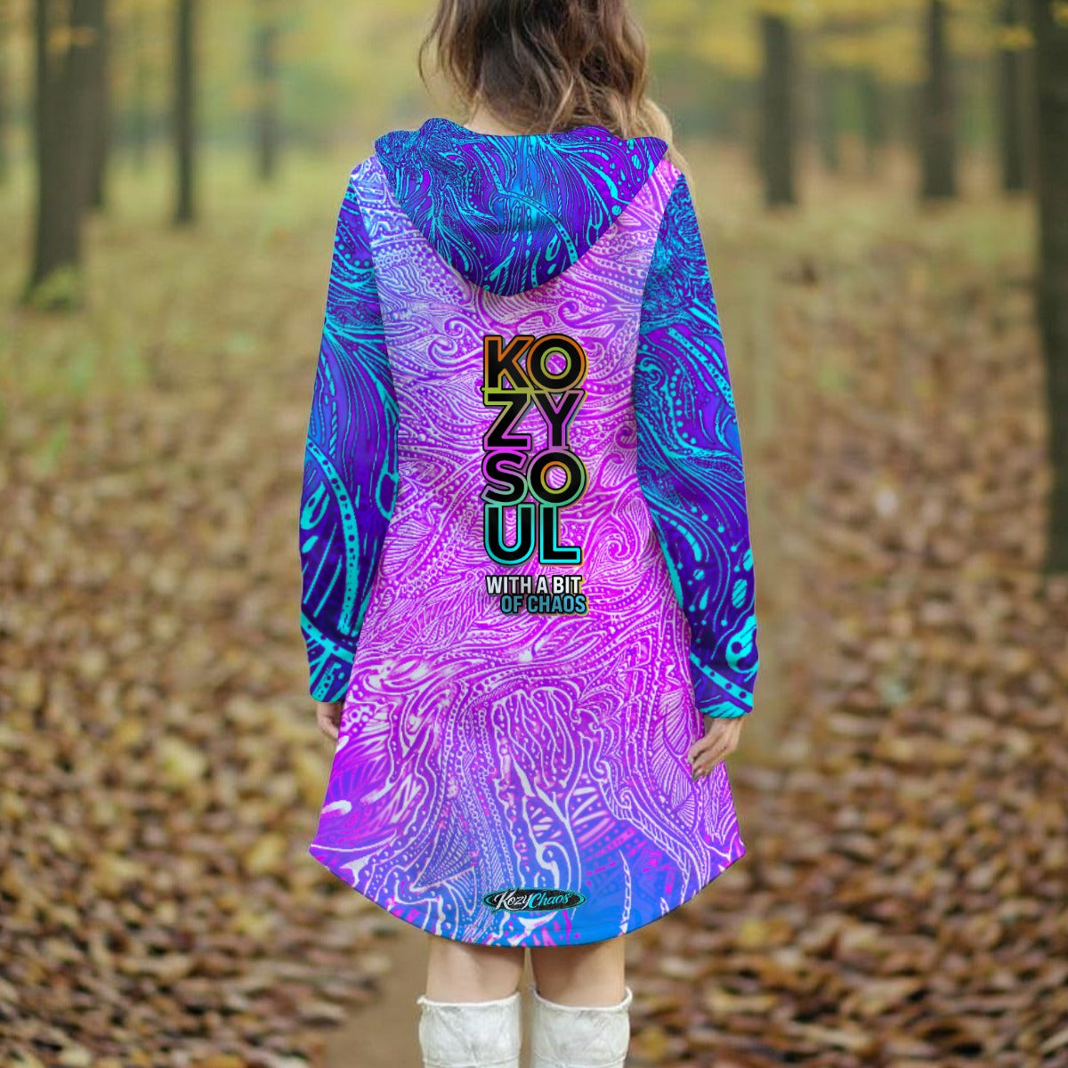 PinkBevelFiz - Hand Drawn Pattern - Women's Longline Hoodie Dress