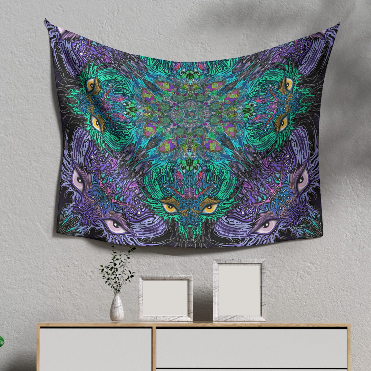 Sassy Sea Turtle Tapestry. Hand Drawn by Martin K.