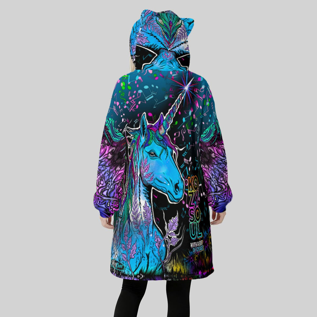 UniMusicorn Blue Fleece Oversized Hoodie Blanket With Decorative Ears