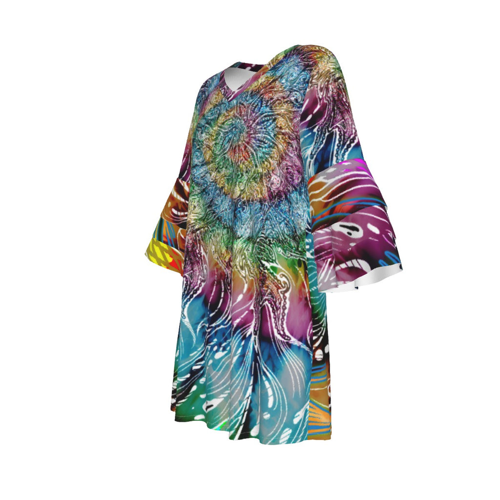 All-Over Print Women's Stacked Ruffle Sleeve Dress