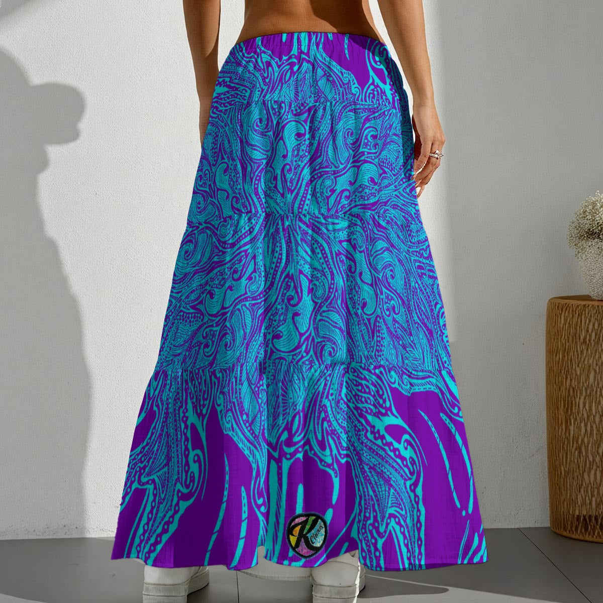 Hand Drawn Pattern -  Pleated Long Skirt