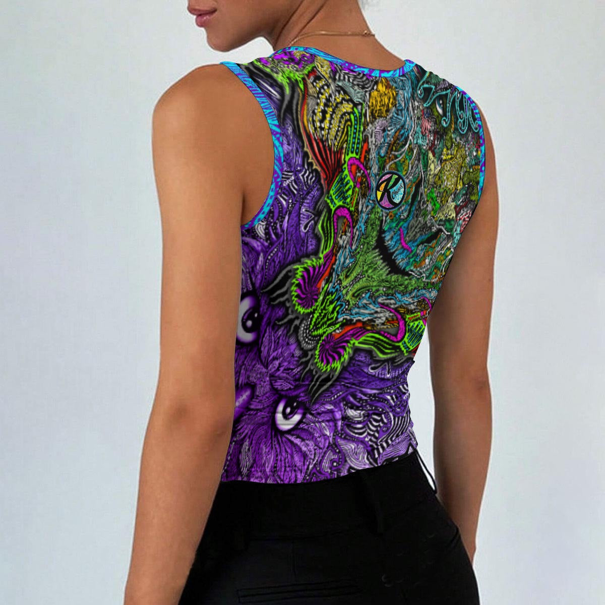 Hand Drawn Owl Pattern - Sleeveless Square Neck Tank Top