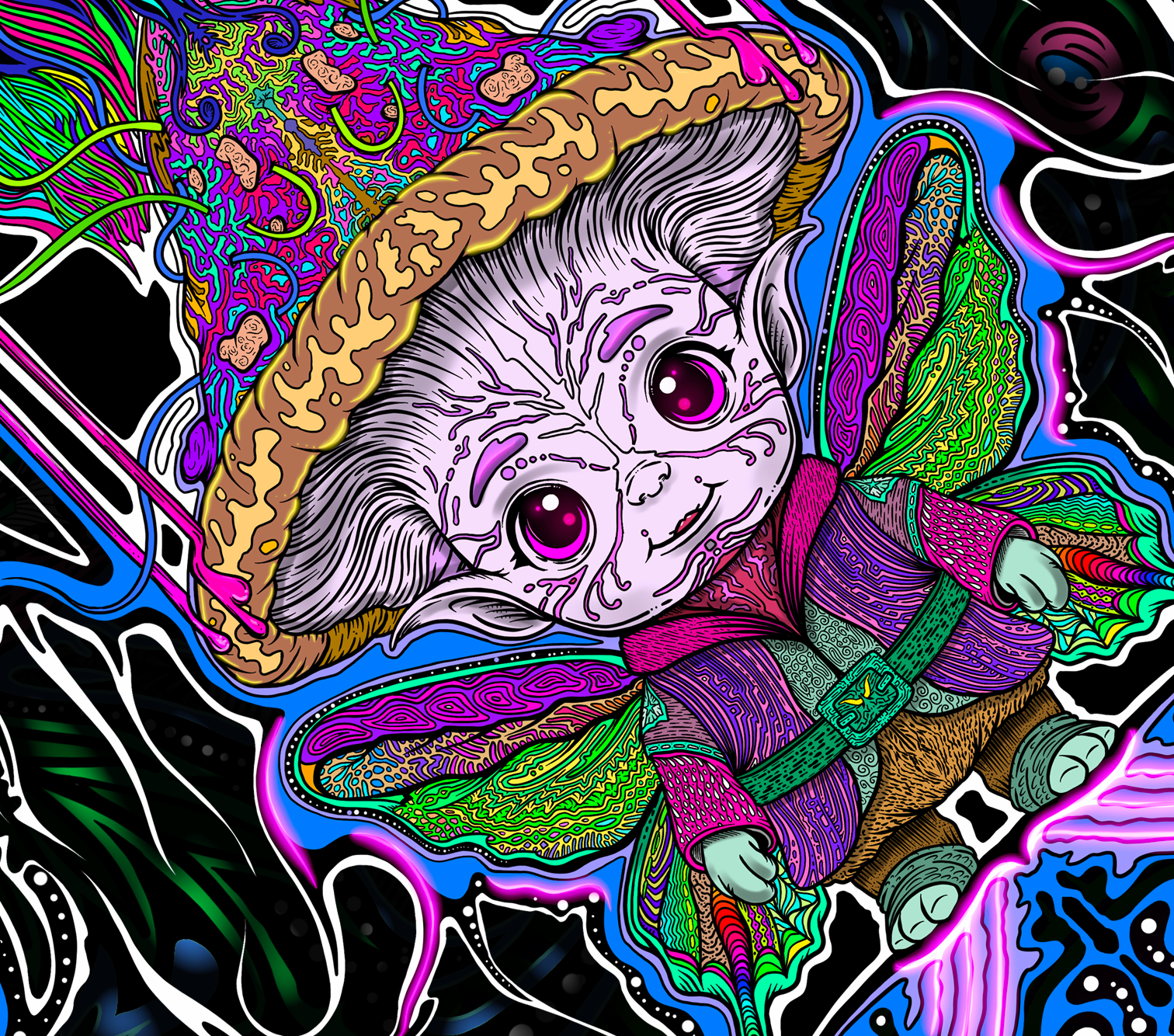 Kozy Chaos TrippyGnome - Hand Drawn Art. Women's Longline Hoodie Dress