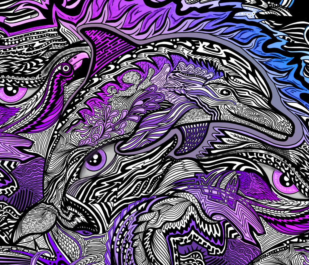 DolphinTakeover - Hand Drawn Art - Women's Pleated Long Skirt