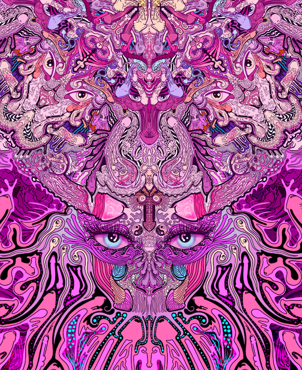 MadusaDix Pink Hoodie. Hand Drawn Art